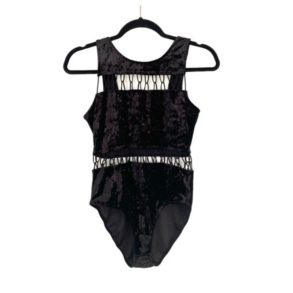 anthropologie staring at stars bodysuit women black cutout velvet  medium